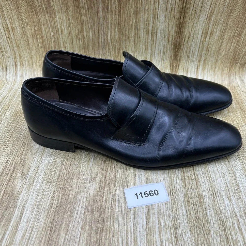 Salvatore Ferragamo Loafers Men's Size 11.5 2E Black Leather Dress Shoes 26465